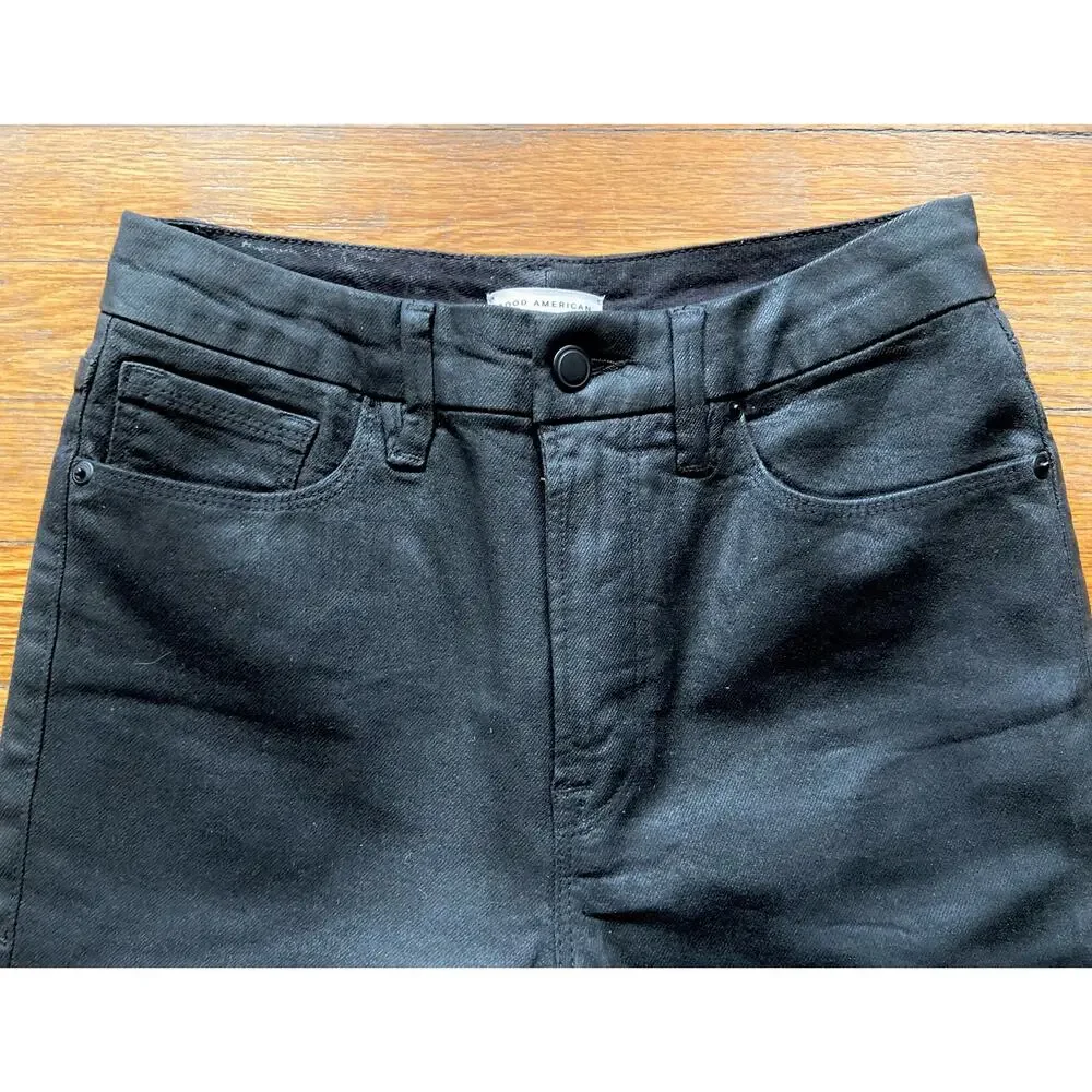 GOOD AMERICAN Black Coated Straight Jeans sz 6/29 (NWOT)